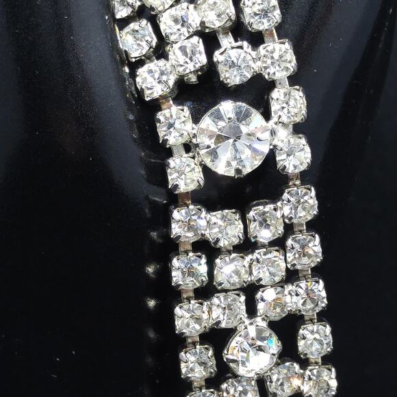 Vintage 1960s Wide Rhinestone Bracelet, Rhodium Plated - Picture 3 of 10